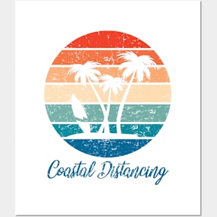 Social Distancing vs Coastal Distancing - Surfboard and Palms Posters and Art